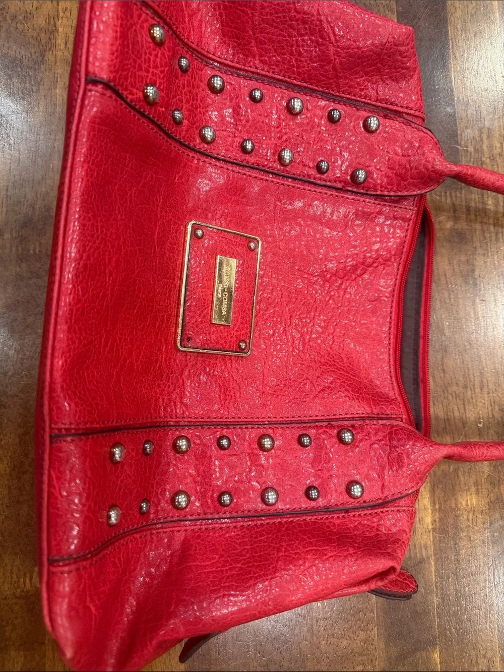 Red Studded Leather-Look Shoulder Bag